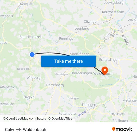 Calw to Waldenbuch map