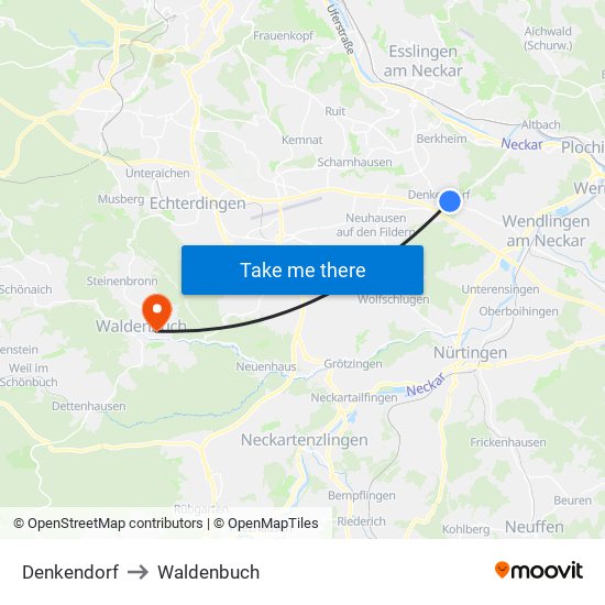 Denkendorf to Waldenbuch map