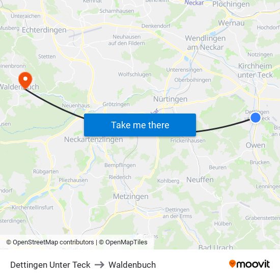 Dettingen Unter Teck to Waldenbuch map