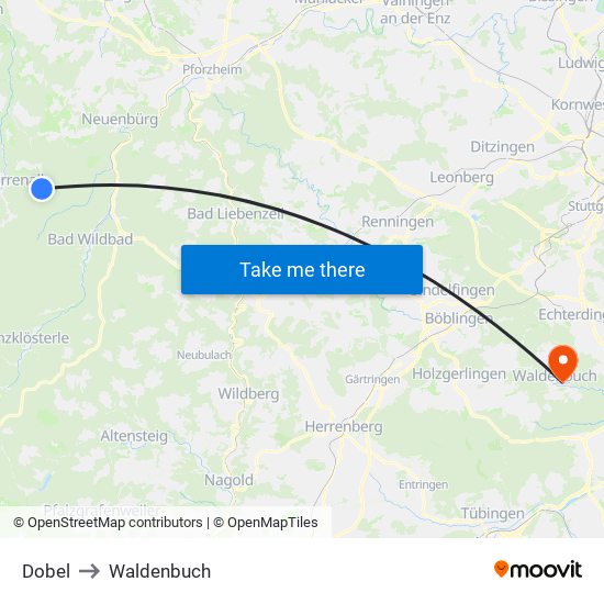 Dobel to Waldenbuch map