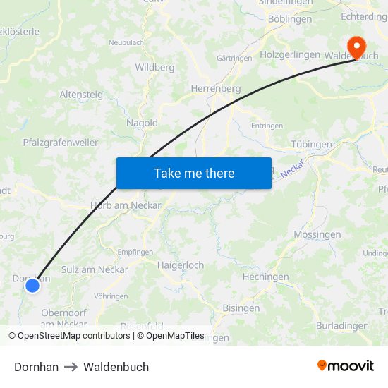 Dornhan to Waldenbuch map