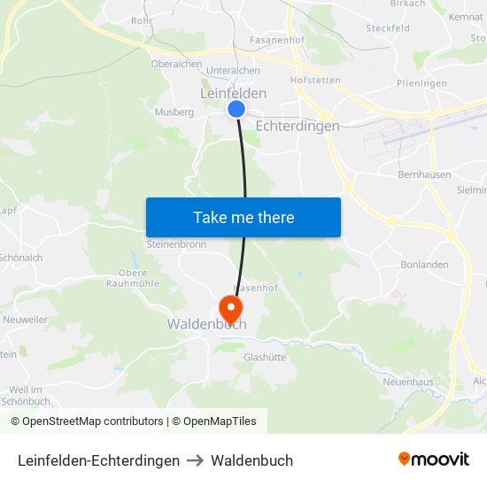 Leinfelden-Echterdingen to Waldenbuch map