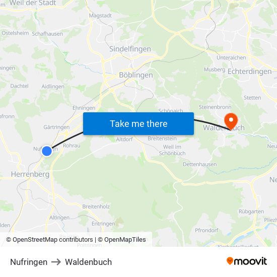 Nufringen to Waldenbuch map