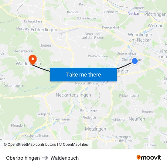 Oberboihingen to Waldenbuch map