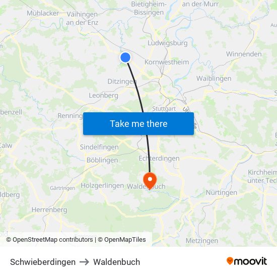 Schwieberdingen to Waldenbuch map