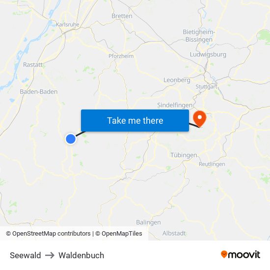Seewald to Waldenbuch map