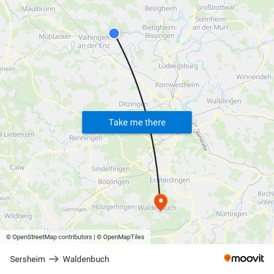 Sersheim to Waldenbuch map