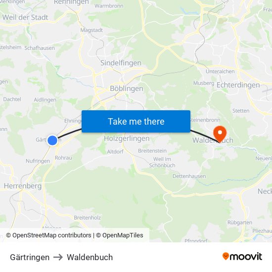 Gärtringen to Waldenbuch map