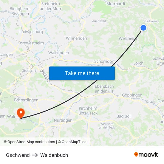 Gschwend to Waldenbuch map