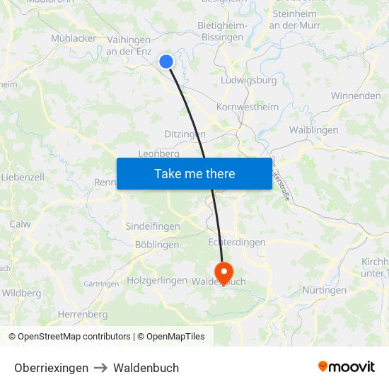 Oberriexingen to Waldenbuch map