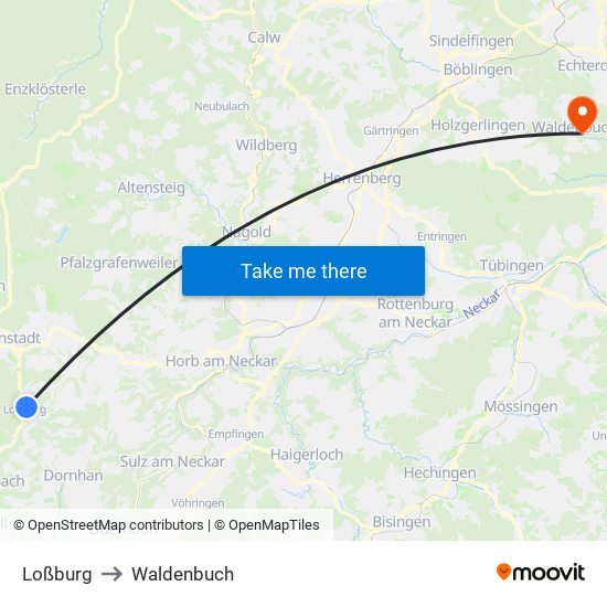 Loßburg to Waldenbuch map