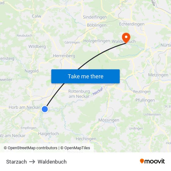 Starzach to Waldenbuch map