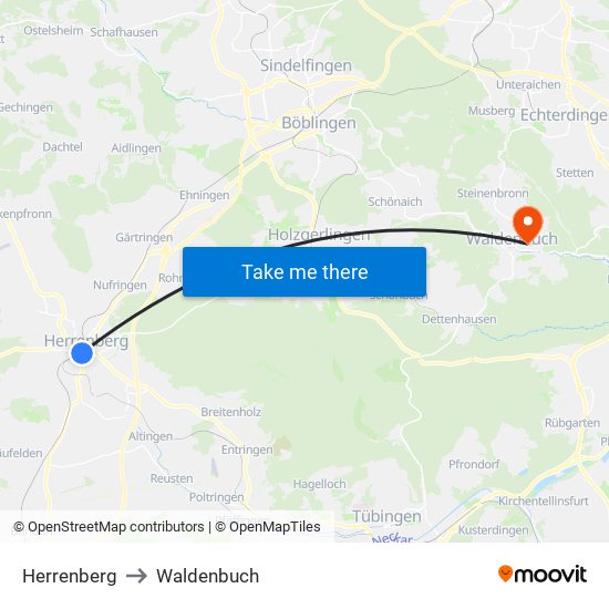 Herrenberg to Waldenbuch map