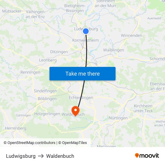 Ludwigsburg to Waldenbuch map