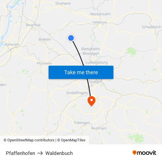 Pfaffenhofen to Waldenbuch map