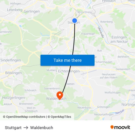 Stuttgart to Waldenbuch map