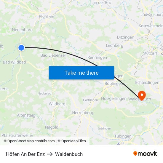 Höfen An Der Enz to Waldenbuch map