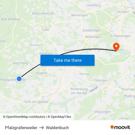 Pfalzgrafenweiler to Waldenbuch map