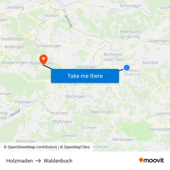 Holzmaden to Waldenbuch map