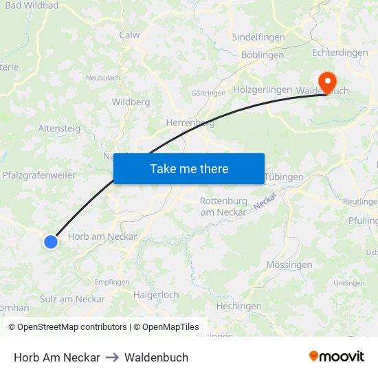 Horb Am Neckar to Waldenbuch map