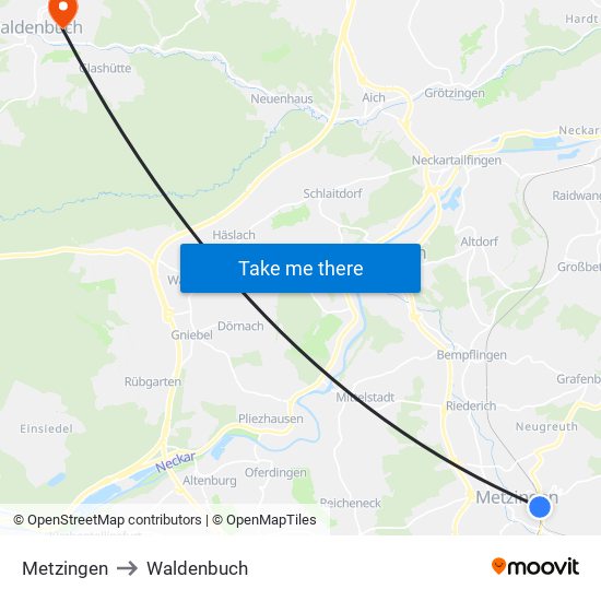 Metzingen to Waldenbuch map