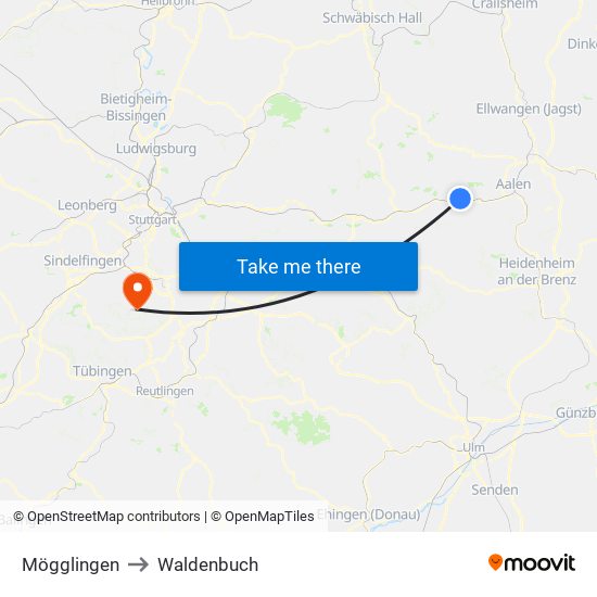 Mögglingen to Waldenbuch map