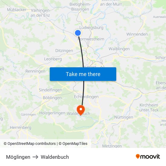 Möglingen to Waldenbuch map