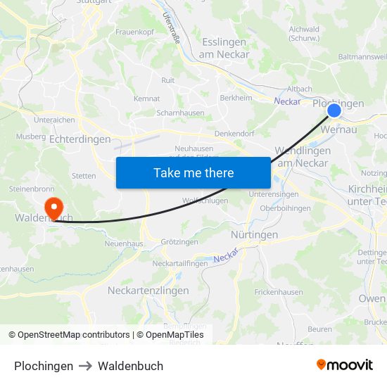 Plochingen to Waldenbuch map