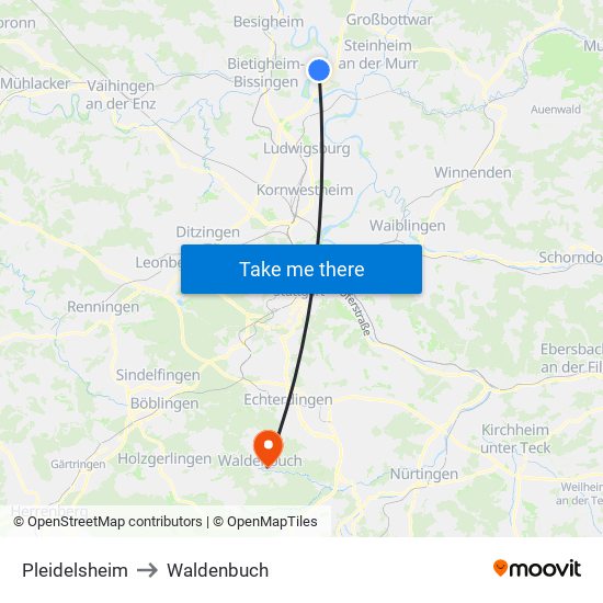 Pleidelsheim to Waldenbuch map
