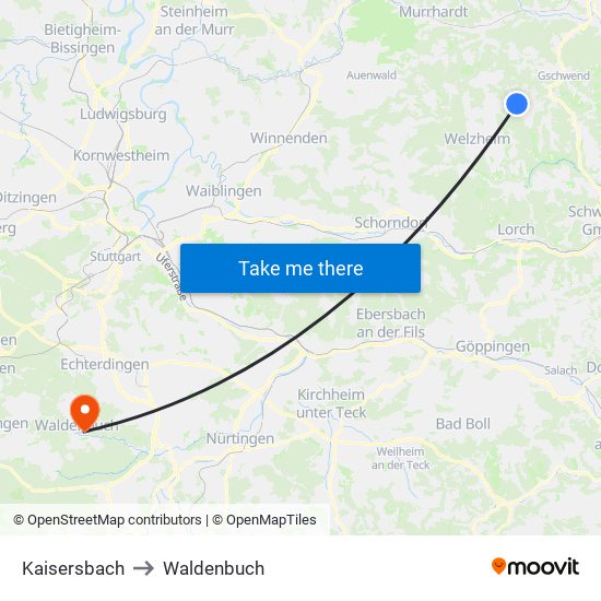 Kaisersbach to Waldenbuch map