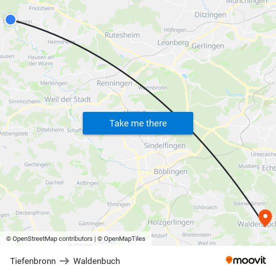 Tiefenbronn to Waldenbuch map