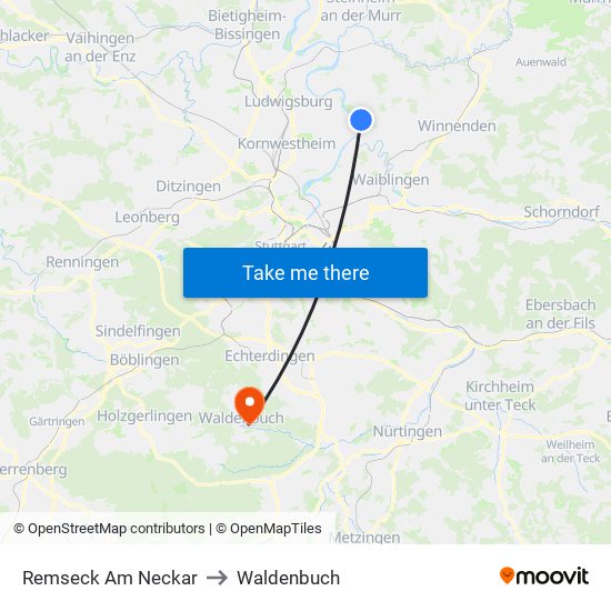 Remseck Am Neckar to Waldenbuch map