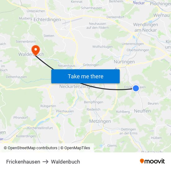 Frickenhausen to Waldenbuch map