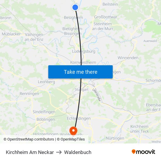 Kirchheim Am Neckar to Waldenbuch map