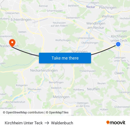 Kirchheim Unter Teck to Waldenbuch map