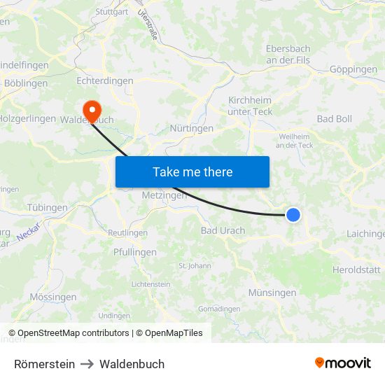 Römerstein to Waldenbuch map
