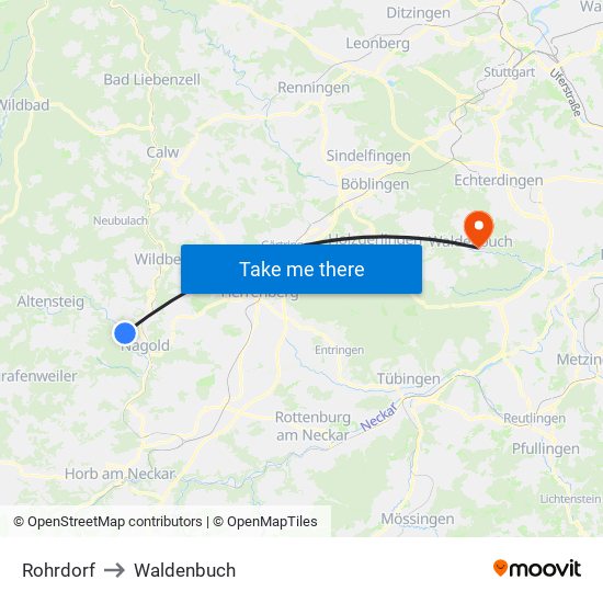 Rohrdorf to Waldenbuch map