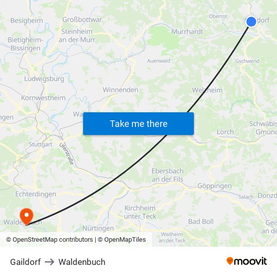 Gaildorf to Waldenbuch map