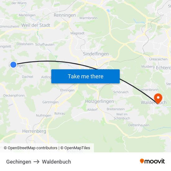 Gechingen to Waldenbuch map