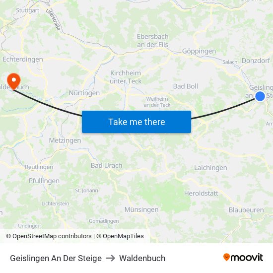 Geislingen An Der Steige to Waldenbuch map