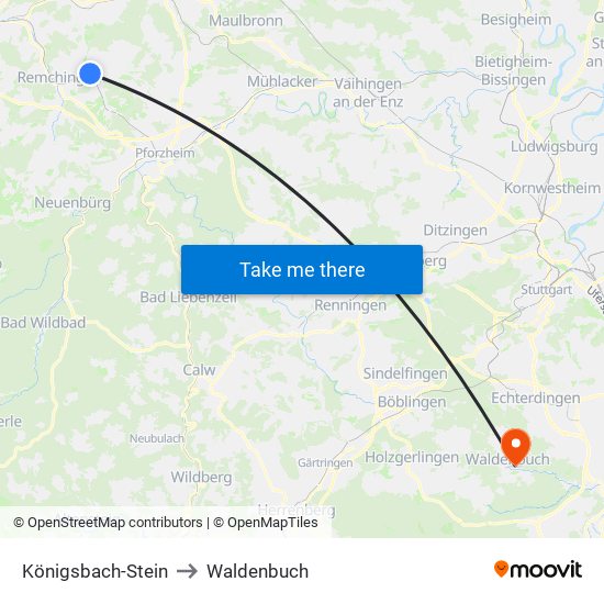 Königsbach-Stein to Waldenbuch map