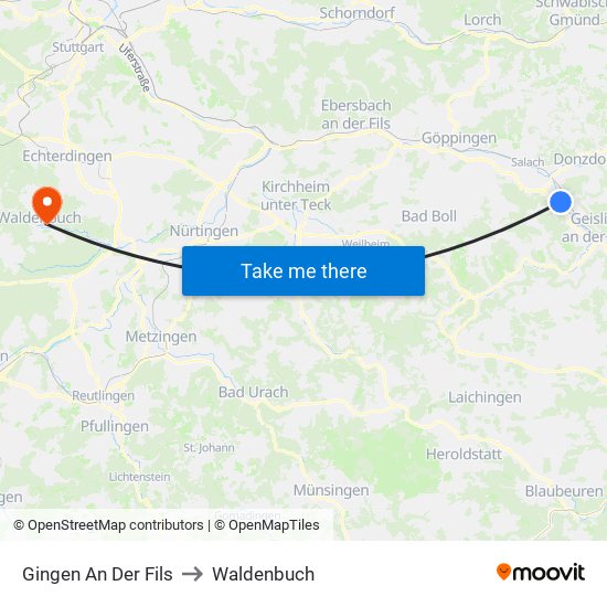 Gingen An Der Fils to Waldenbuch map