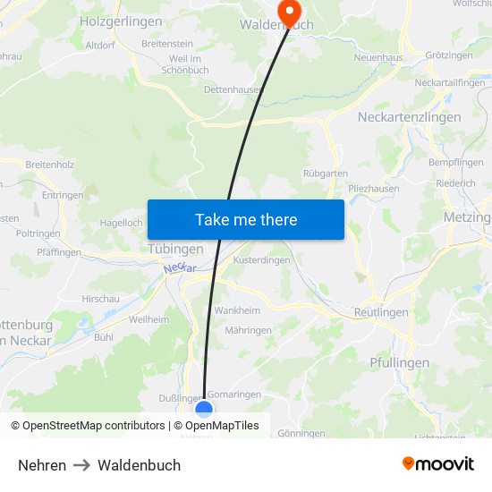 Nehren to Waldenbuch map