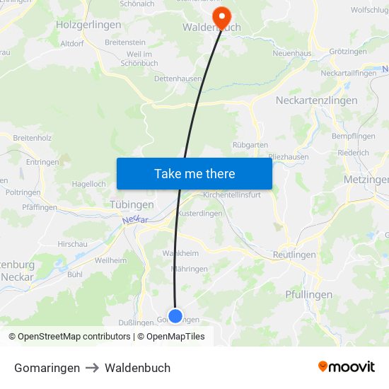 Gomaringen to Waldenbuch map