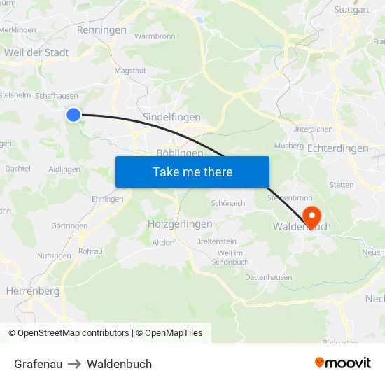 Grafenau to Waldenbuch map