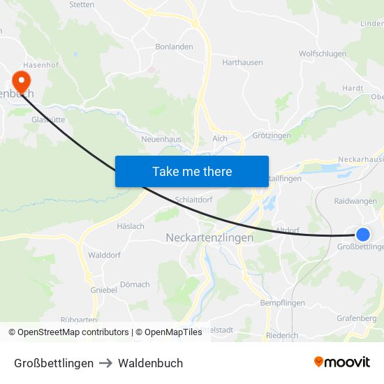 Großbettlingen to Waldenbuch map