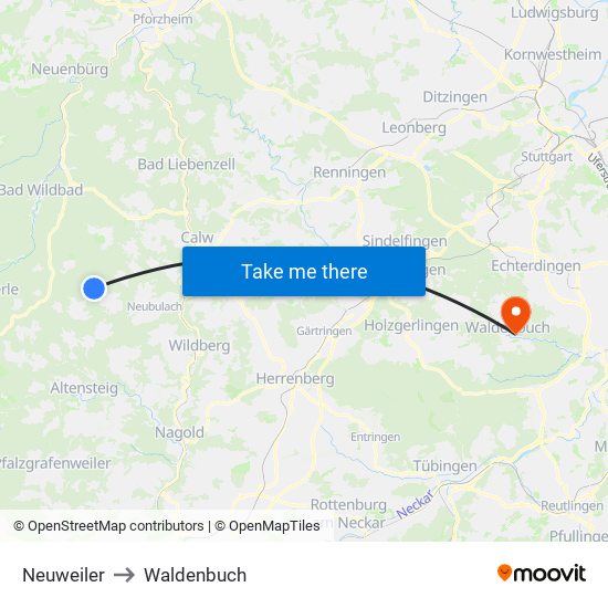 Neuweiler to Waldenbuch map