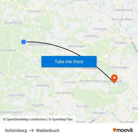 Schömberg to Waldenbuch map