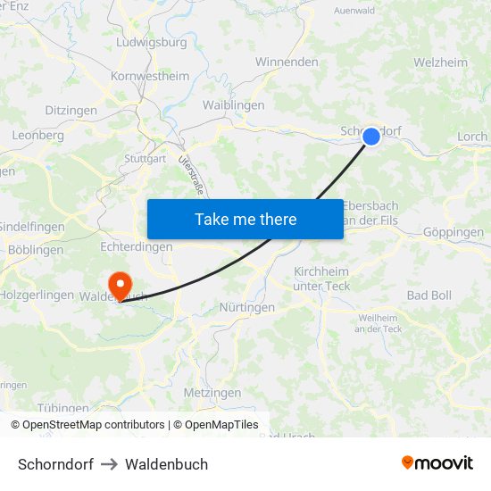 Schorndorf to Waldenbuch map