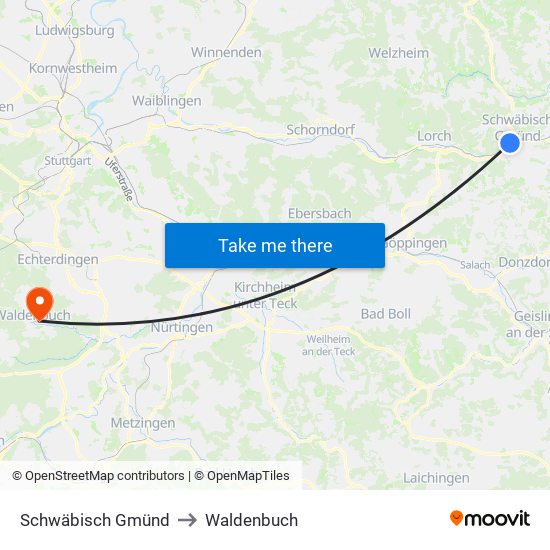 Schwäbisch Gmünd to Waldenbuch map